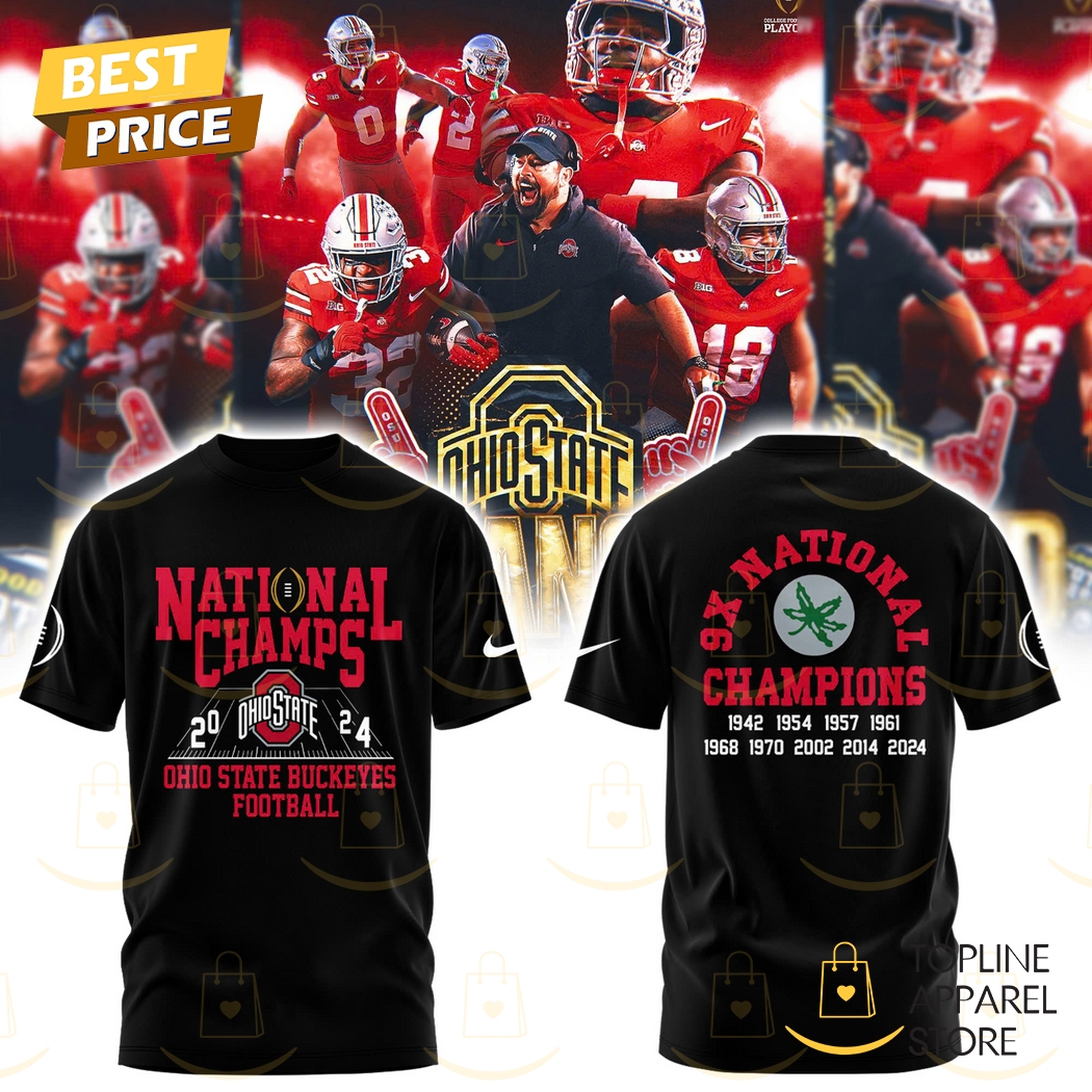 Ohio State Buckeyes College Football 2024-2025 9X National Champions 3D T-Shirt Gift For Sport Music Fans