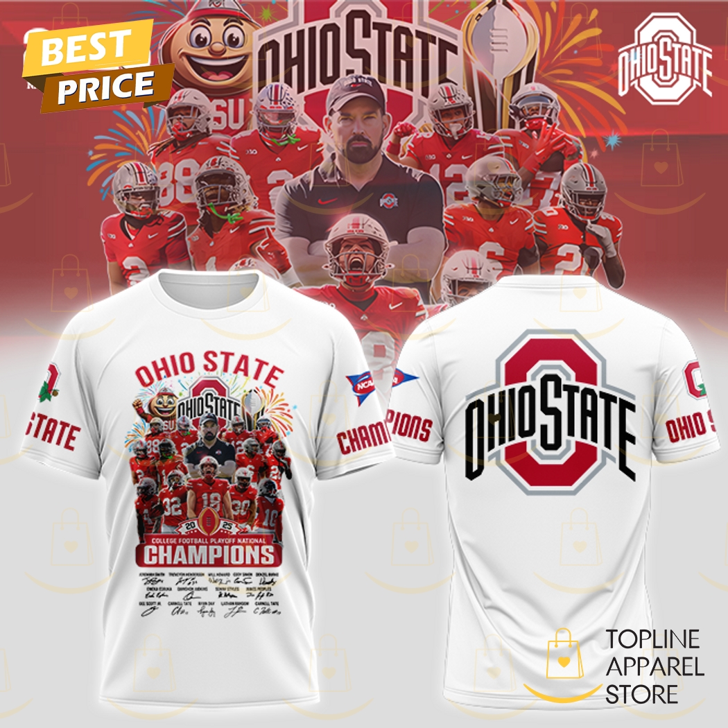 Ohio State Buckeyes College Football National Champions Signature 3D T-Shirt Gift For Sport Music Fans