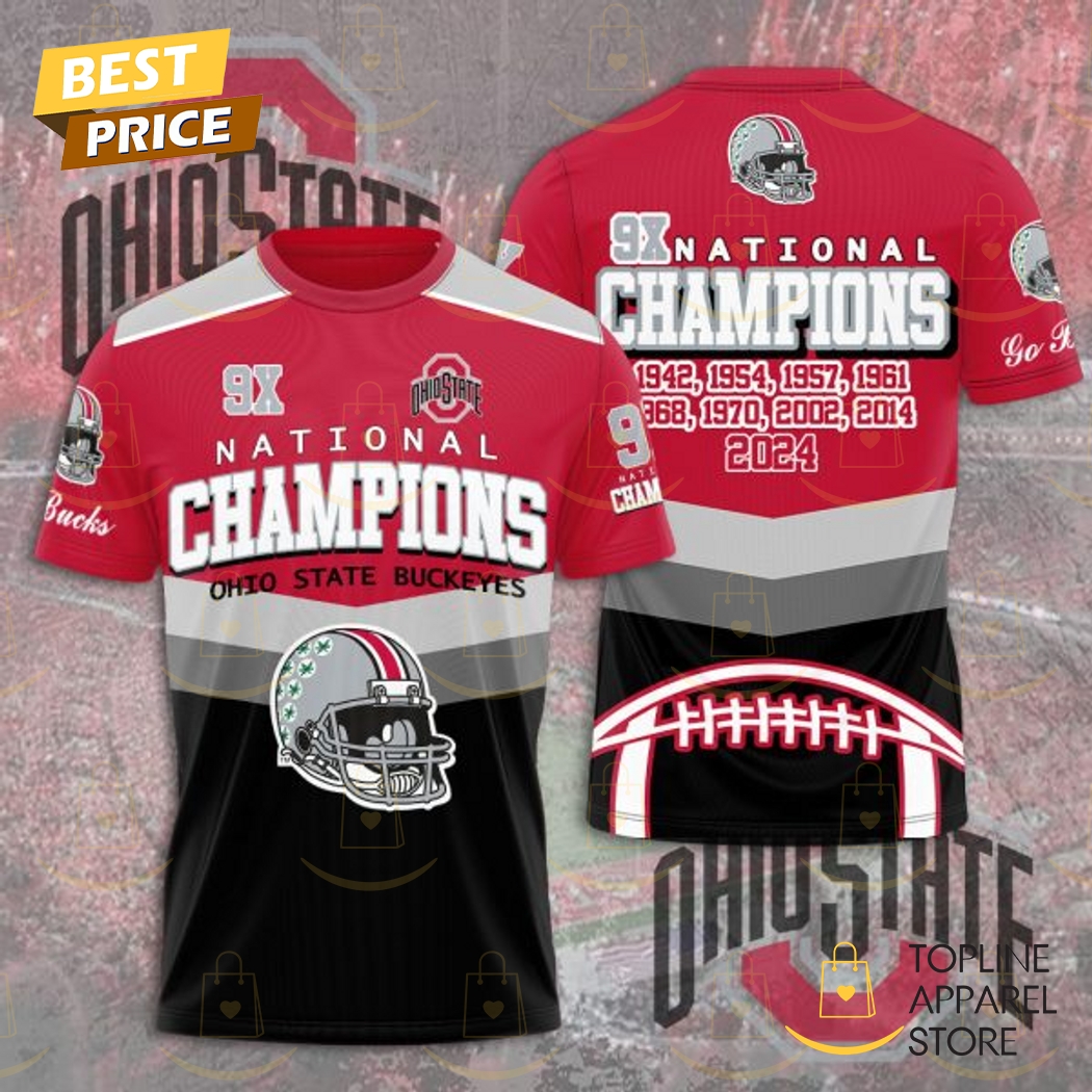 Ohio State Buckeyes Football 9X National Champions 3D T-Shirt Gift For Sport Music Fans