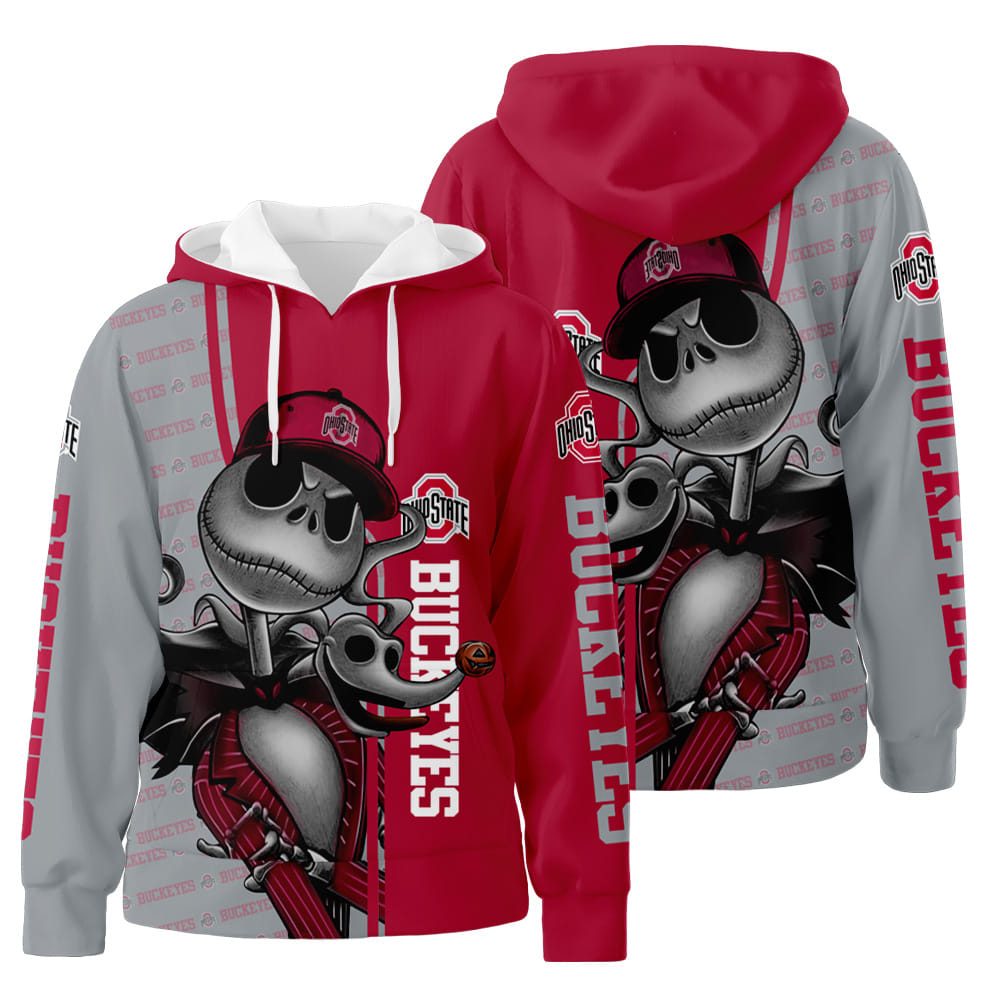 Ohio State Buckeyes Jack Skellington Halloween 3D All Over Print Hoodie Zip-Up Hoodie