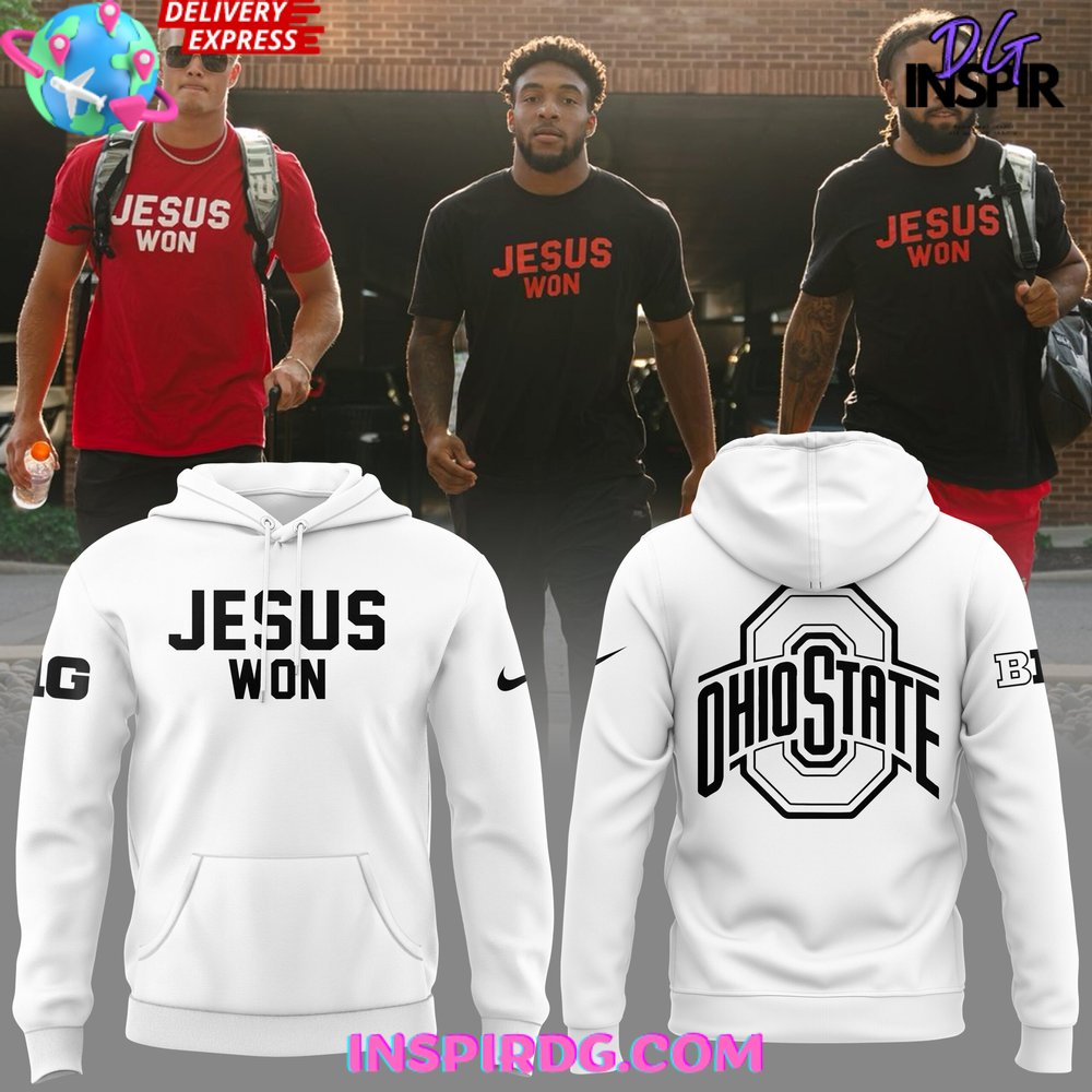 Ohio State Buckeyes Jesus Won 2025 White Hoodie Gift For Sport Music Fans