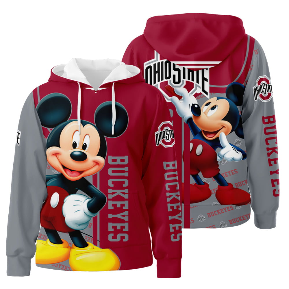 Ohio State Buckeyes Mickey 3D All Over Print Hoodie Zip-Up Hoodie
