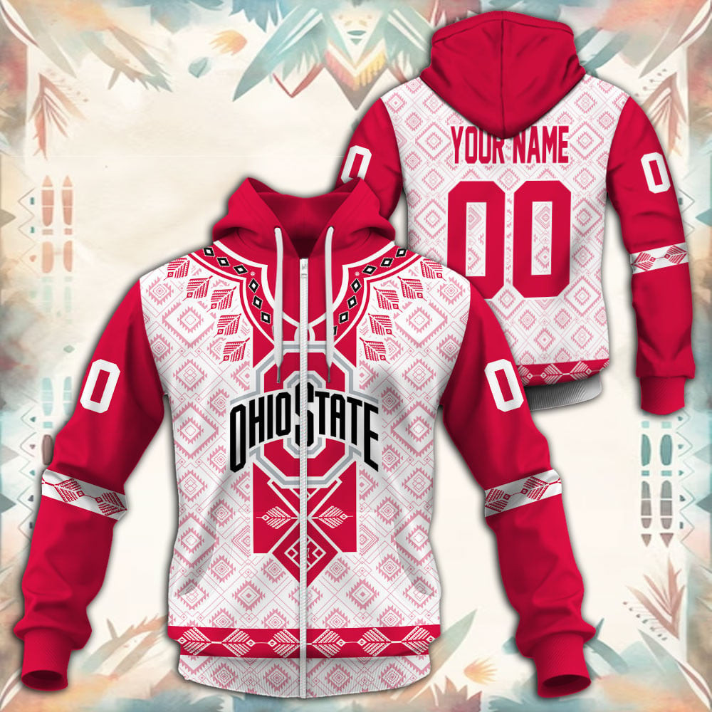 Ohio State Buckeyes Native Tribal Custom Name And Number 3D printed Sweatshirt Hoodie Zipped Hoodie