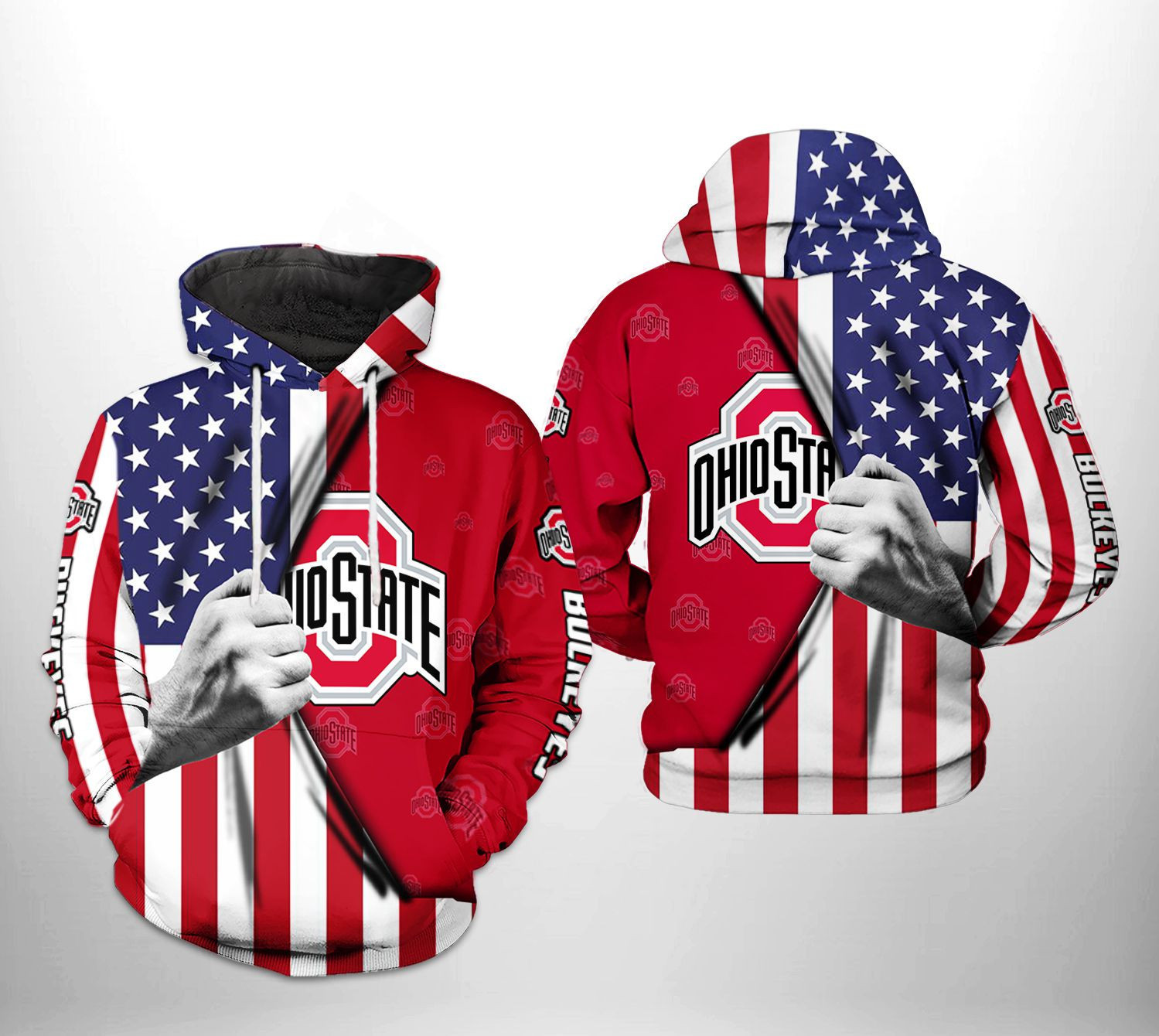 Ohio State Buckeyes NCAA US Flag Hoodie  Zip Hoodie