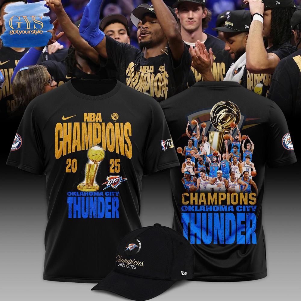 Oklahoma City Thunder 2025 Champions NBA Black T-Shirt Gift For Sport Music Fans