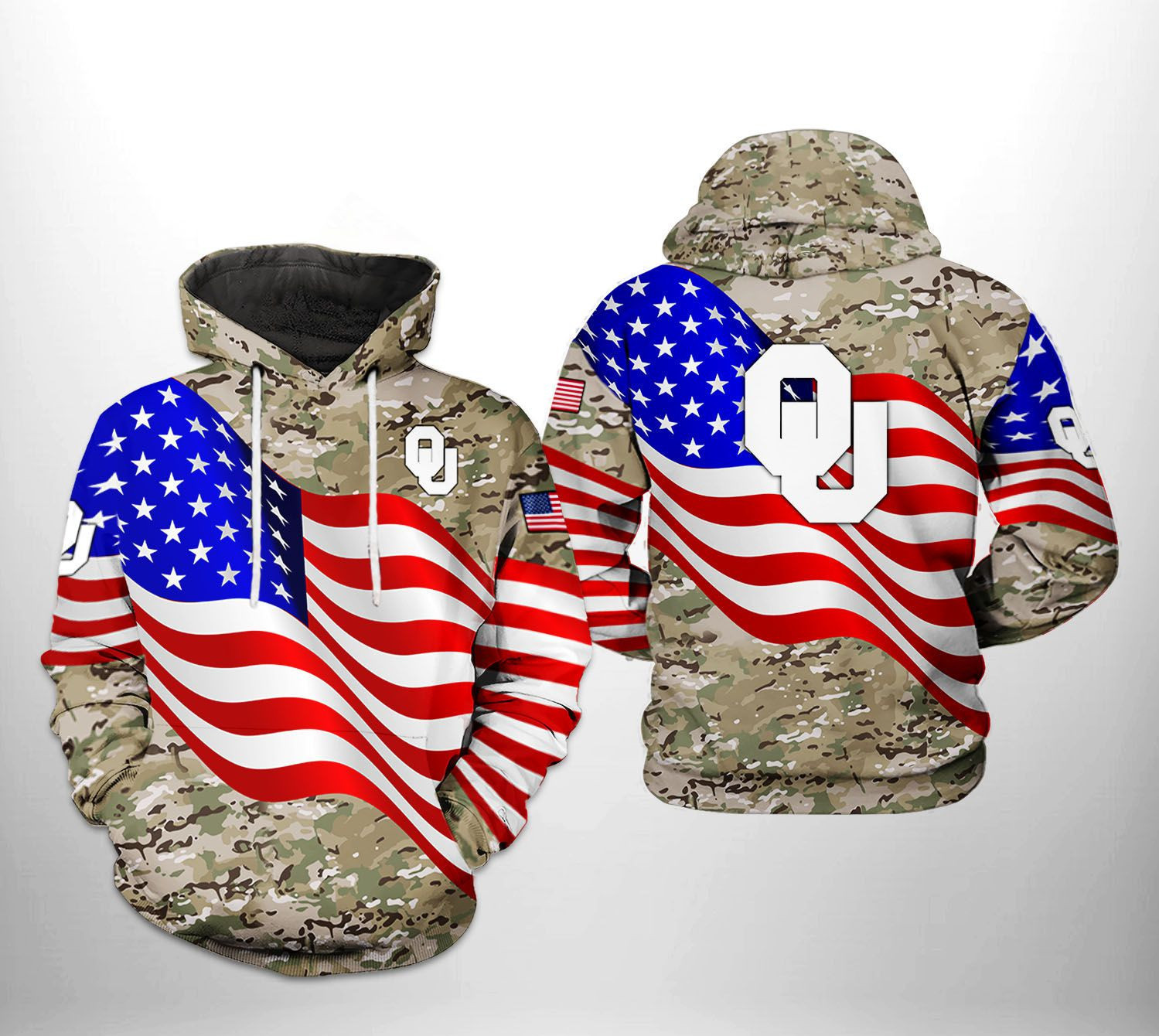 Oklahoma Sooners NCAA US Flag Camo Veteran Hoodie  Zip Hoodie