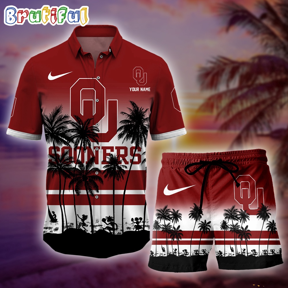 Oklahoma Sooners Palm Tree Summer Hawaiian Shirt, NCAA Sport Summer Hawaiian Set, Summer Beach Short Gift For Sport Music Fans
