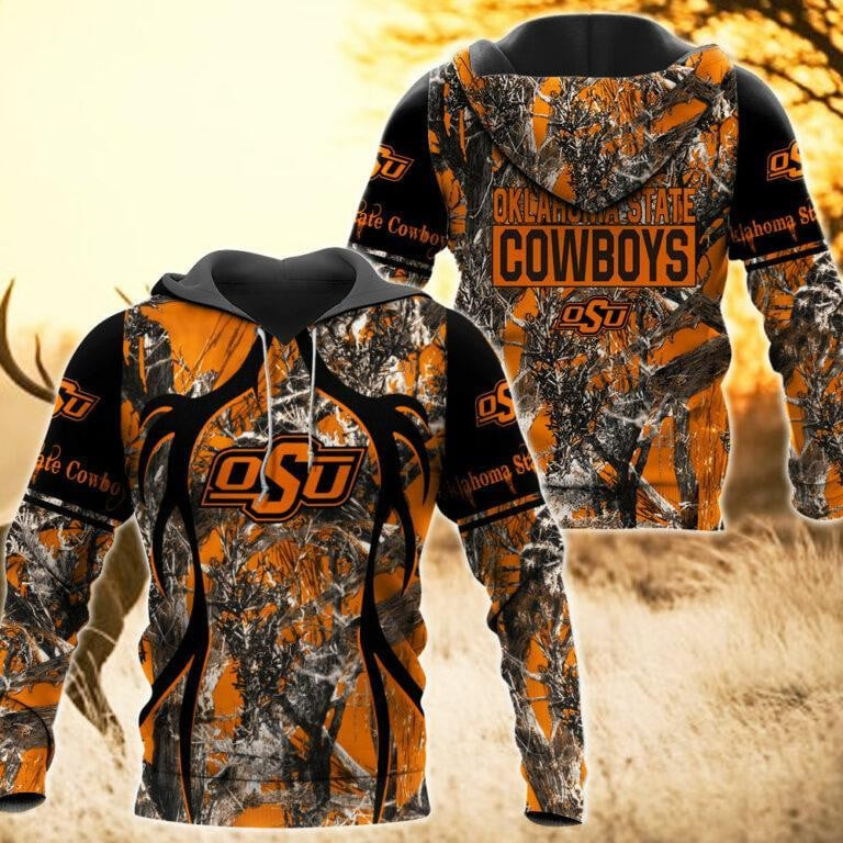 Oklahoma State Cowboys Camo Hunting 3D printed Sweatshirt Hoodie Zipped Hoodie