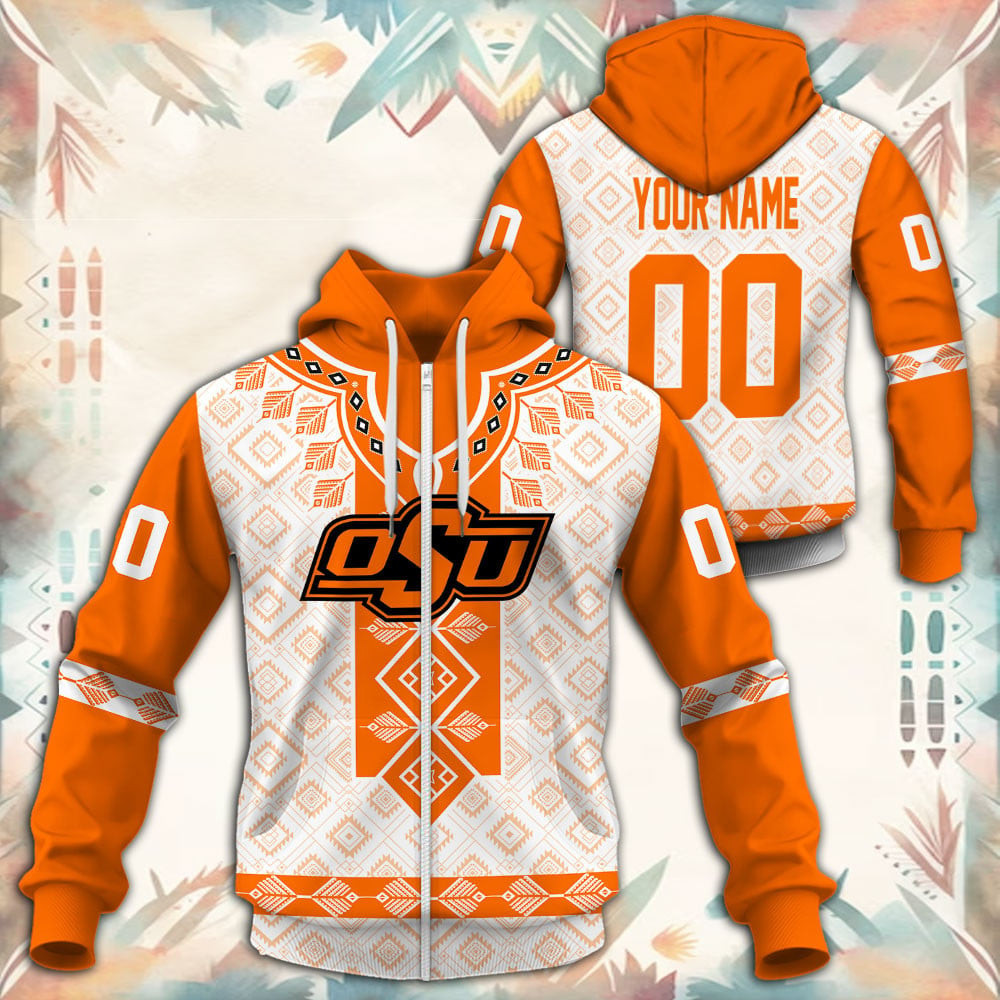 Oklahoma State Cowboys Native Tribal Custom Name And Number 3D printed Sweatshirt Hoodie Zipped Hoodie