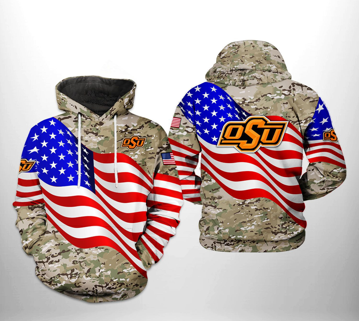Oklahoma State Cowboys NCAA US Flag Camo Veteran Hoodie  Zip Hoodie