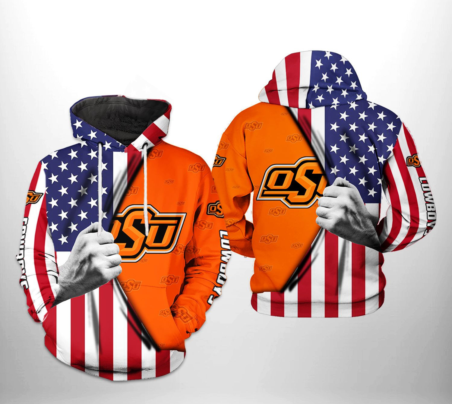 Oklahoma State Cowboys NCAA US Flag Hoodie  Zip Hoodie Version 2365