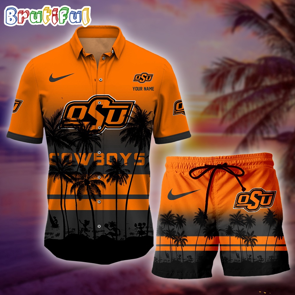 Oklahoma State Cowboys Palm Tree Summer Hawaiian Shirt, NCAA Sport Summer Hawaiian Set, Summer Beach Short Gift For Sport Music Fans