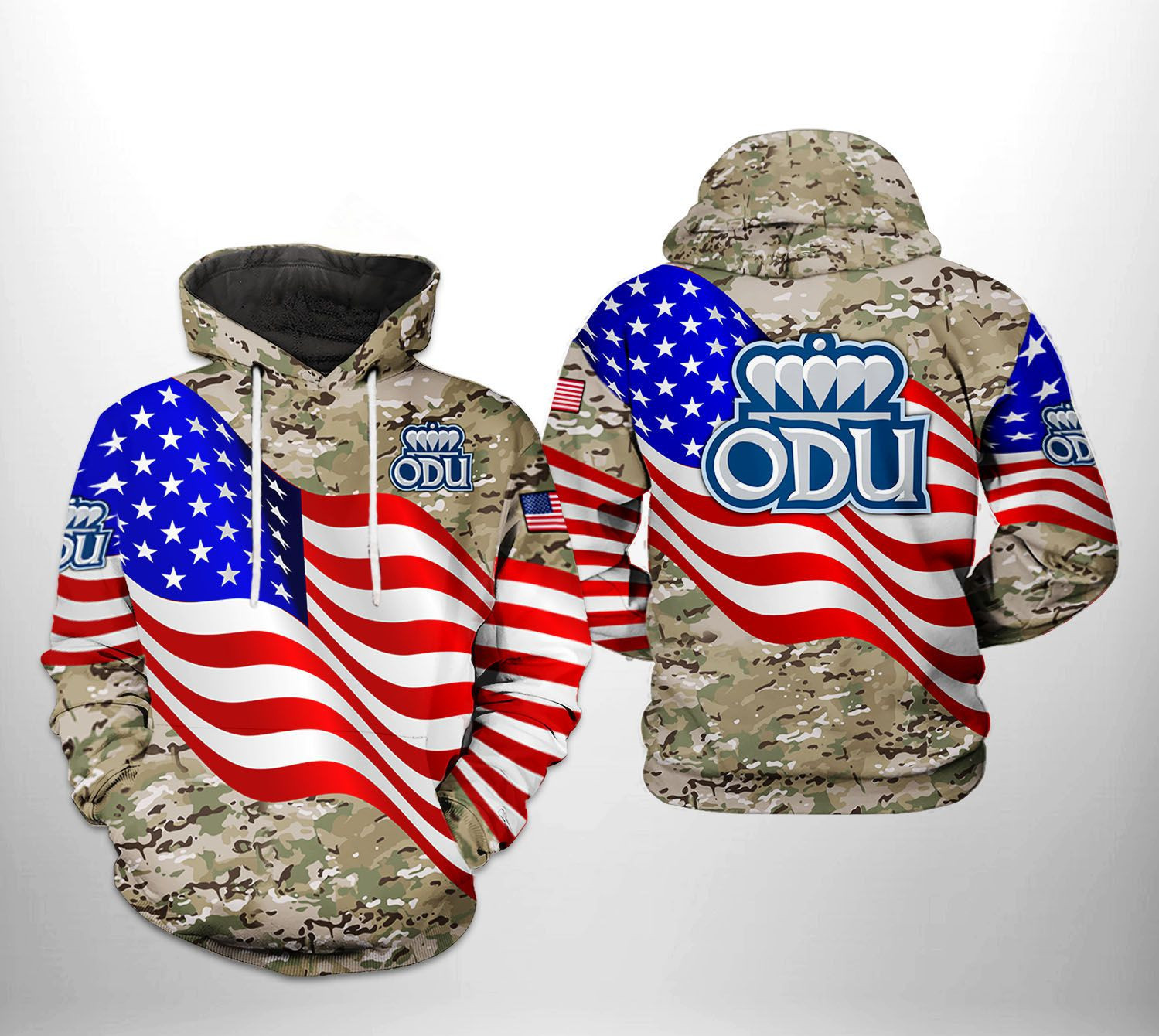 Old Dominion Monarchs NCAA US Flag Camo Veteran Hoodie  Zip Hoodie