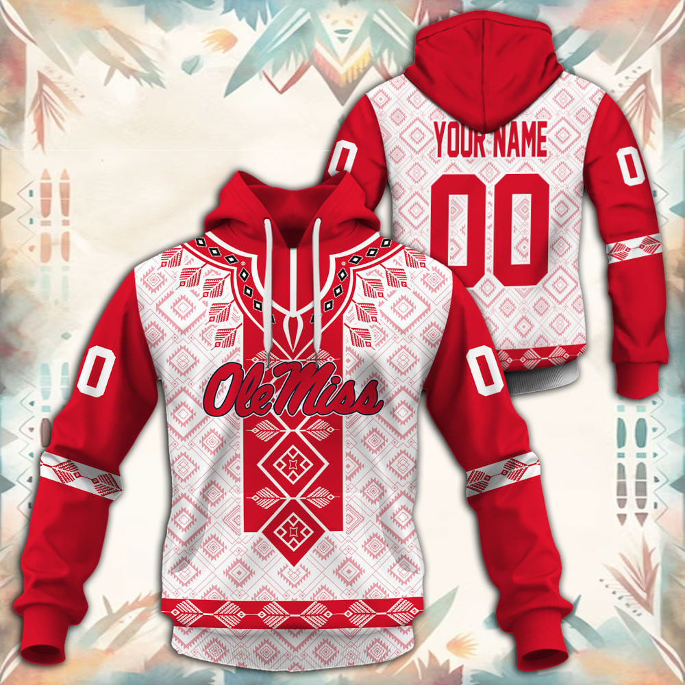 Ole Miss Rebels Native Tribal Custom Name And Number 3D printed Sweatshirt Hoodie Zipped Hoodie