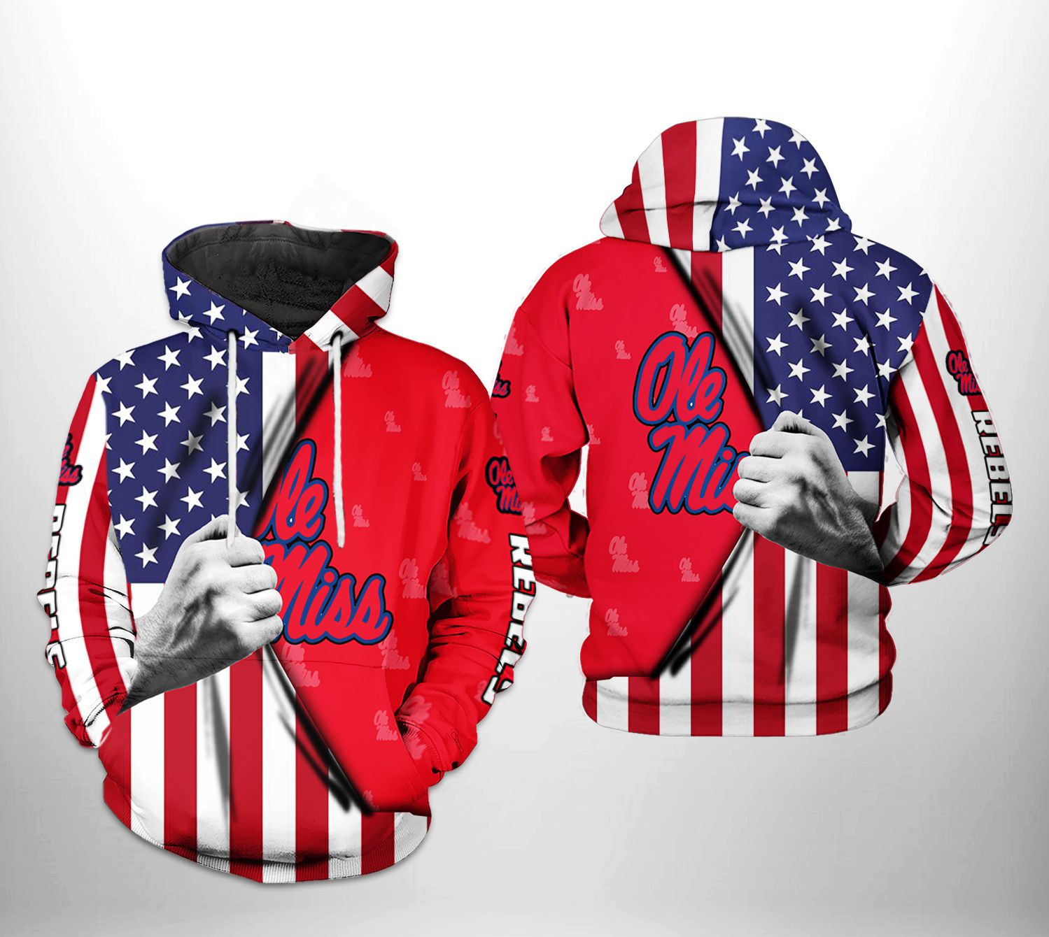 Ole Miss Rebels NCAA US Flag Hoodie  Zip Hoodie Version 1071