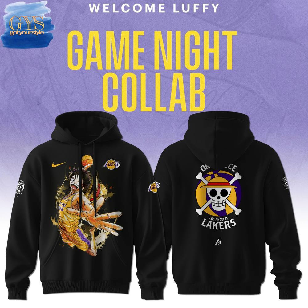 One Piece Game Night Collab Lakers Limited Edition Black Hoodie Gift For Sport Music Fans