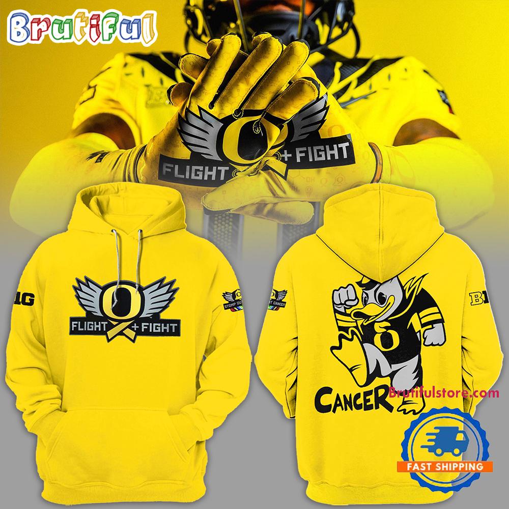Oregon Ducks NCAA 2024 Big12 Stomp Out Cancer Yellow Hoodie Gift For Sport Music Fans