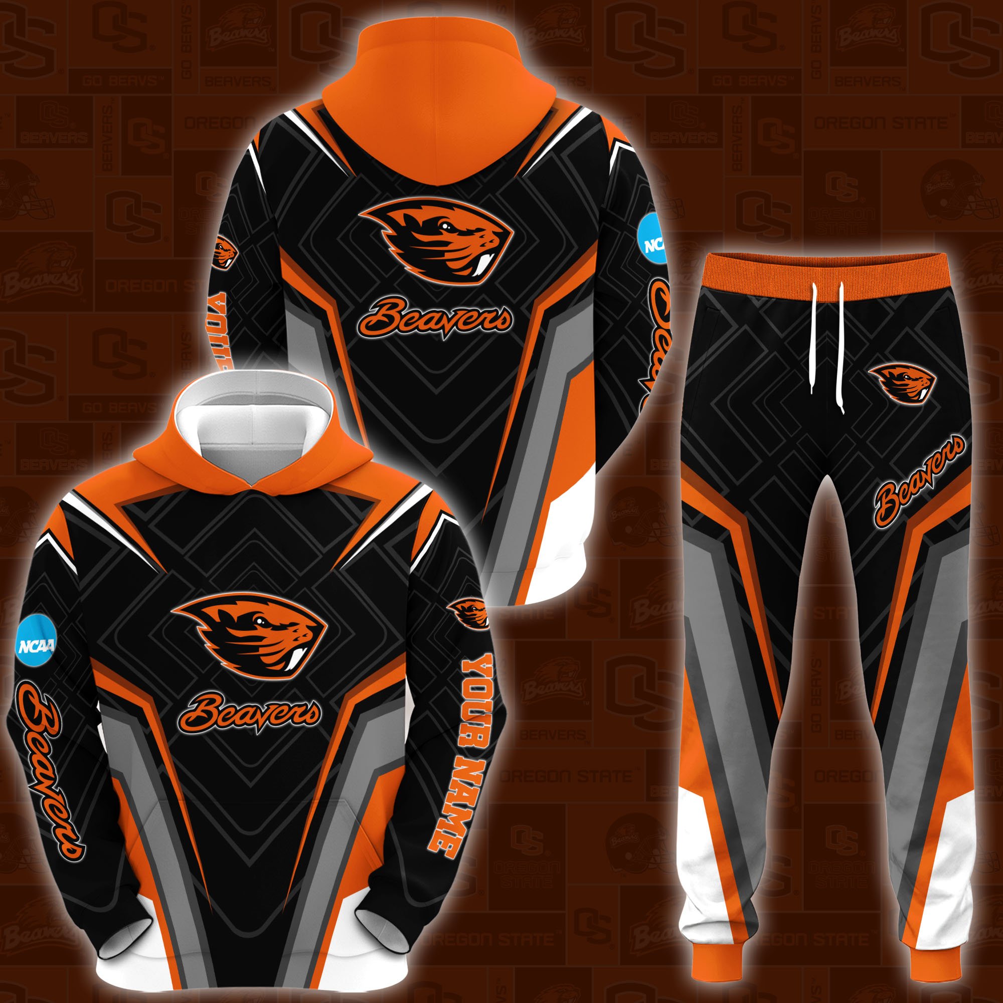 Oregon State Beavers Hoodie Joggers Set Custom Your name, Sport Zip Up Hoodie Joggers Set, Sport Gifts For Fan, Oregon State Beavers Hoodie IP13 Gift For Sport Music Fans