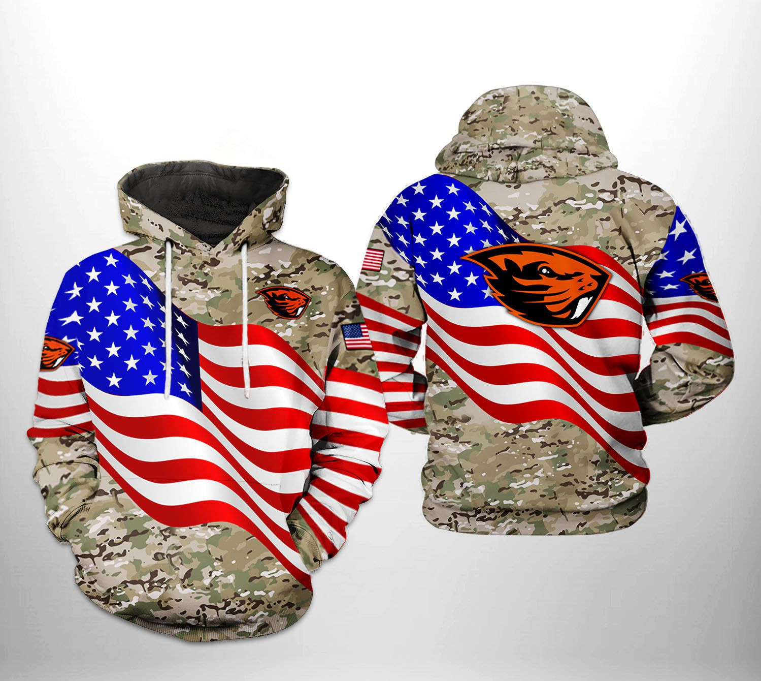 Oregon State Beavers NCAA US Flag Camo Veteran Hoodie  Zip Hoodie