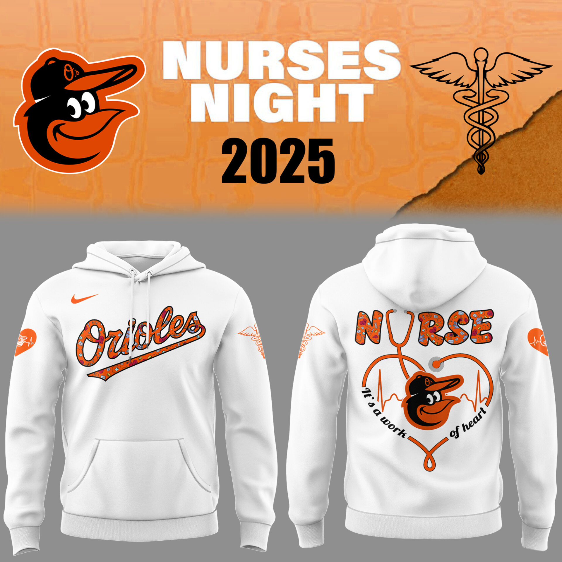 Orioles Baseball Nurses Night White Hoodie Presents For Baseball Lovers