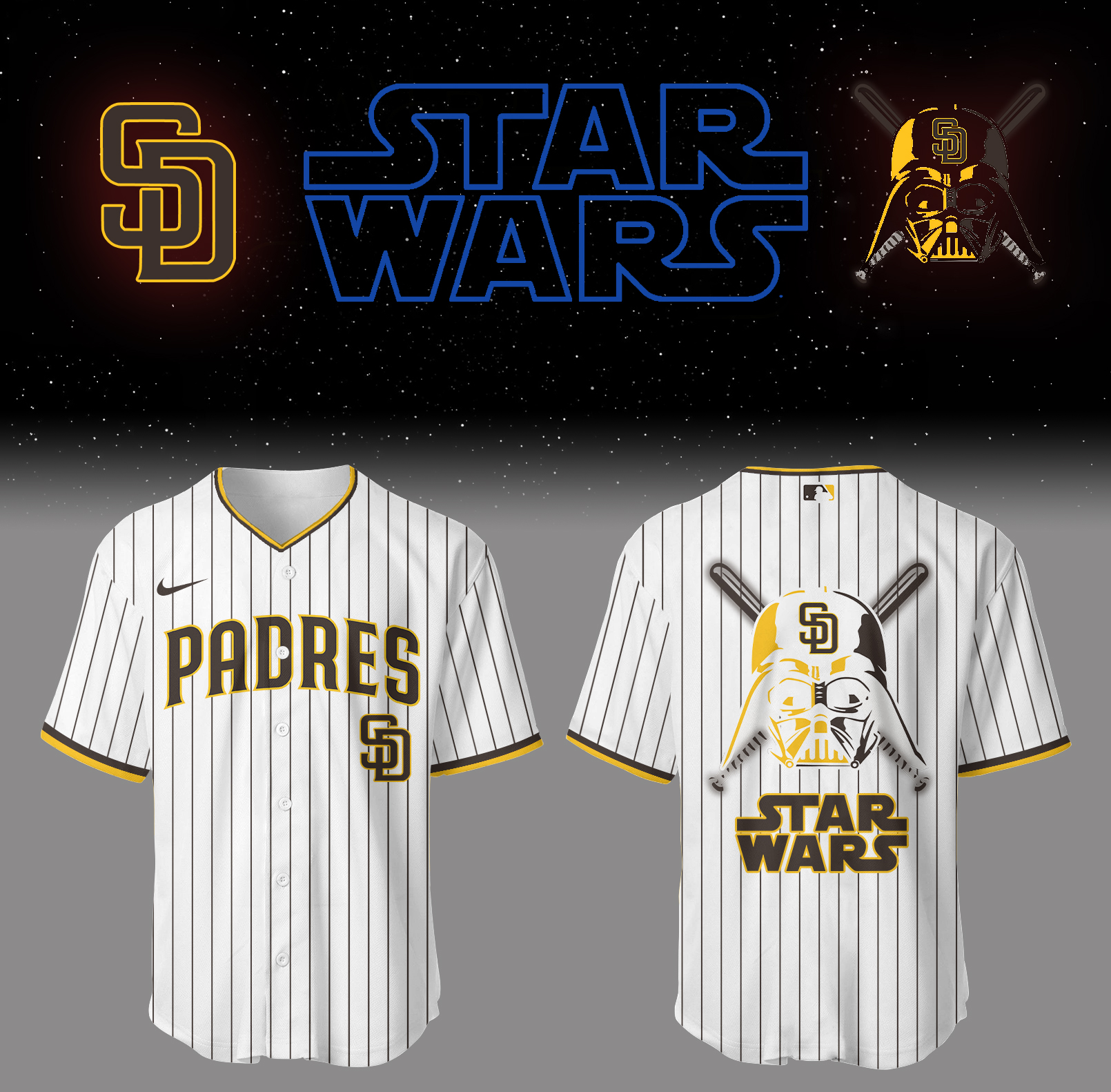 Padres Baseball 2025 Padres x Star Wars White Jersey Baseball Fatherâ€™s Day Gifts