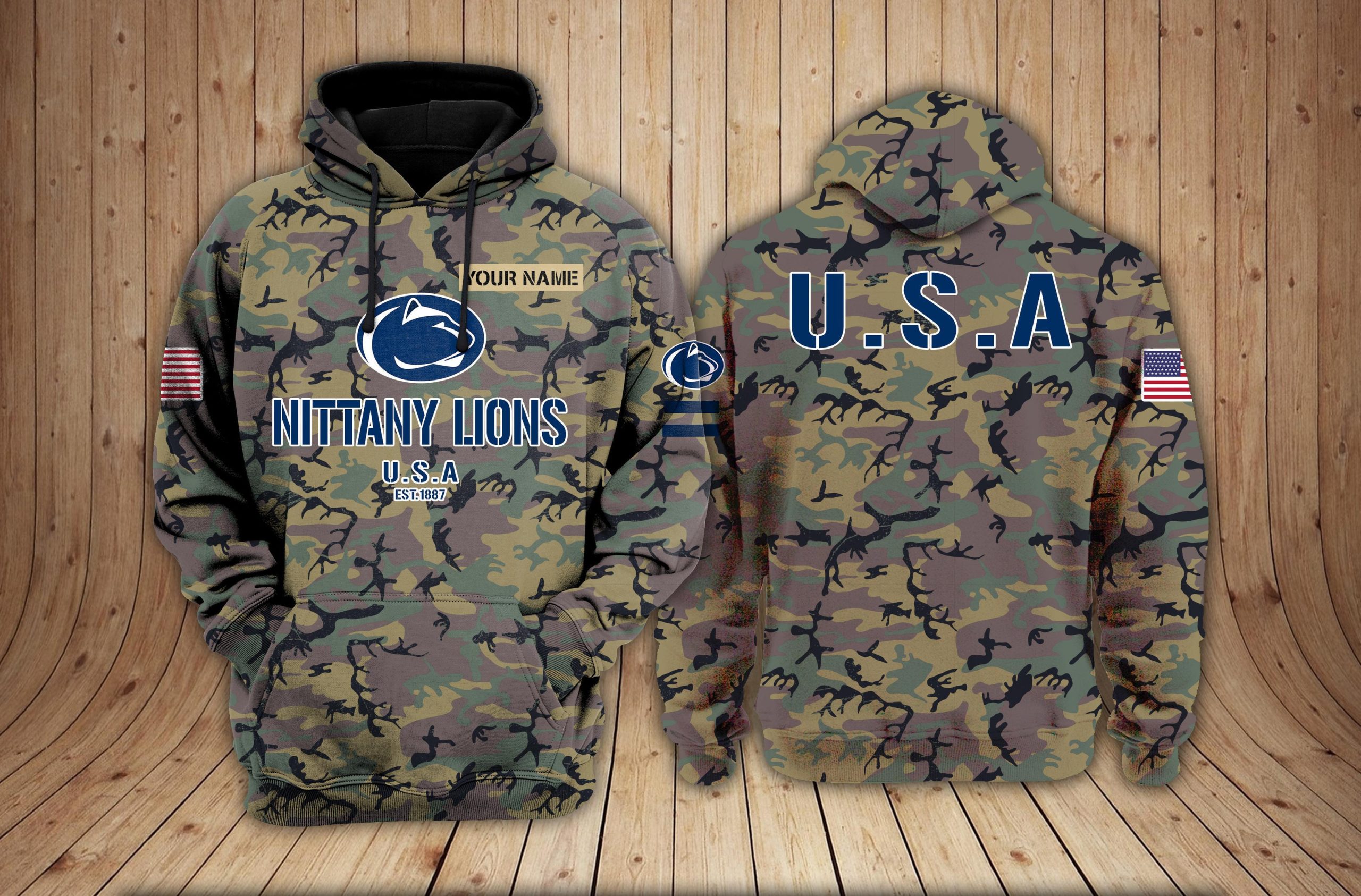 Penn State Nittany Lions NCAA Camouflage 3D Hoodie BL3708326