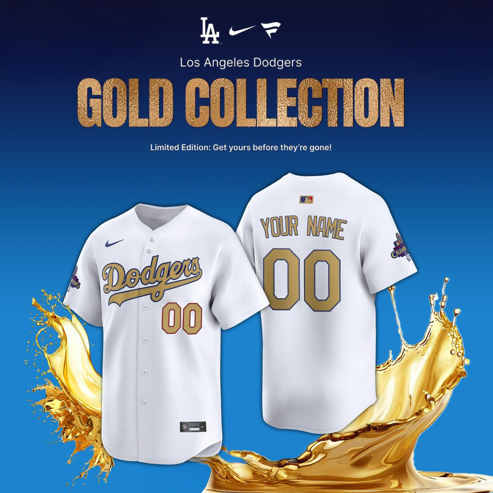 Personalize Los Angeles Dodgers World Series Champions 2025 Gold Baseball Jersey Gifts For Baseball Players