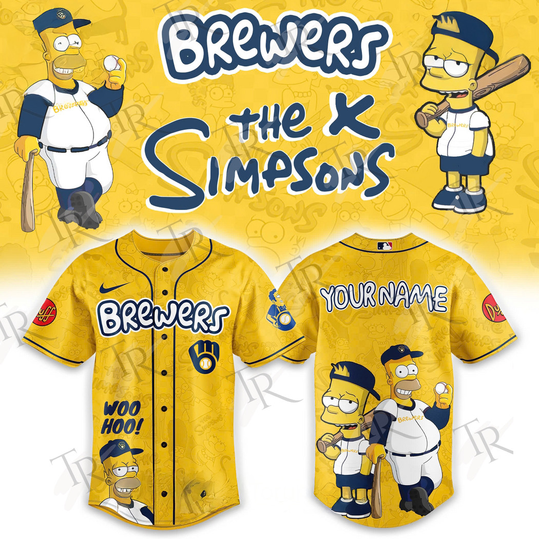 Personalize Milwaukee Brewers The Simpsons Heritage 2025 Custom Name Baseball Jersey Gift For Baseball Lover
