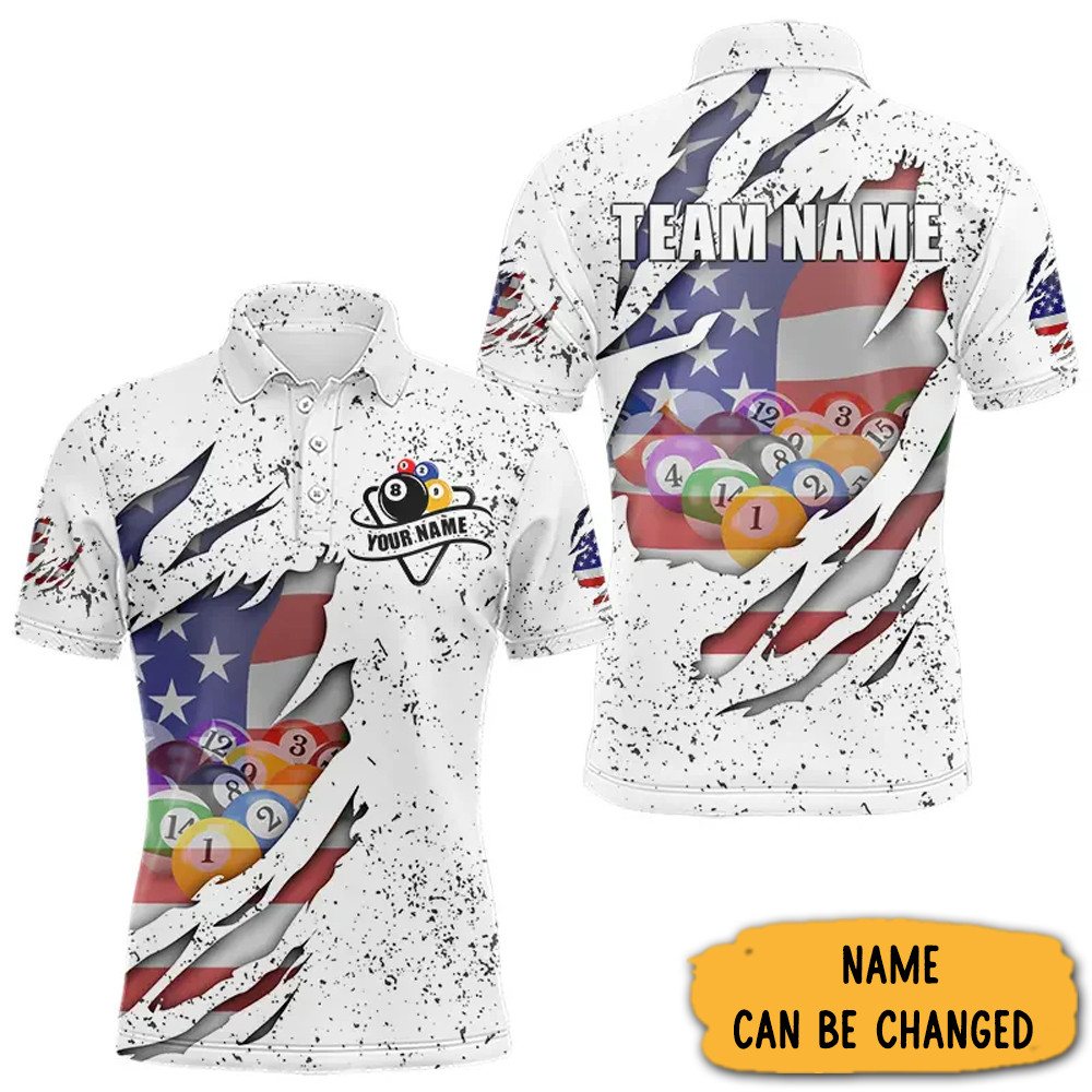 Personalized American Flag Billiard Polo Shirt Shirt For Men Pool Billiard Players Gifts