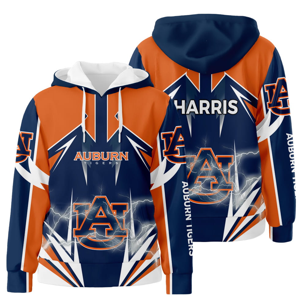 Personalized Auburn Tigers Football Lightning 3D All Over Print Hoodie Zip-Up Hoodie