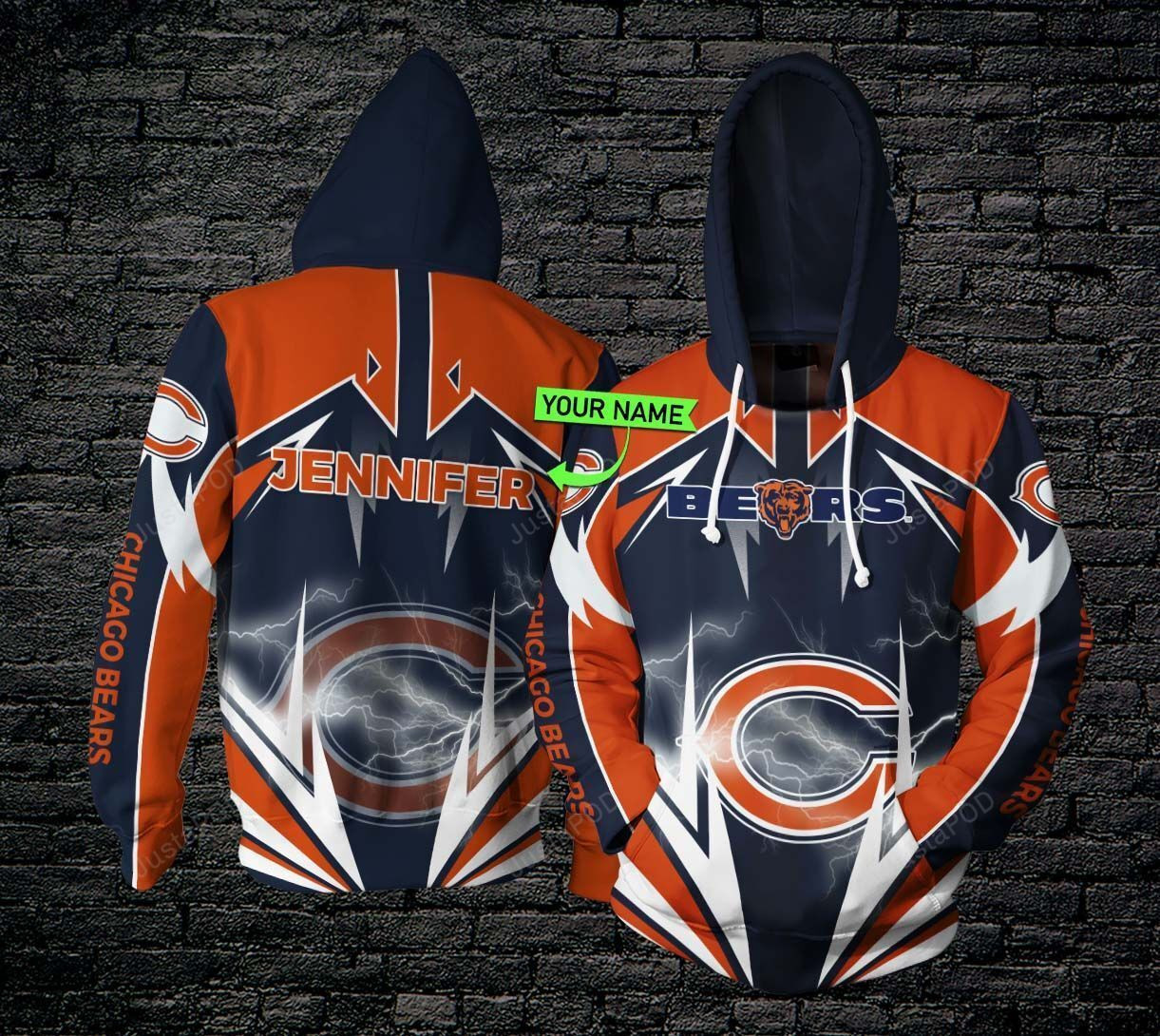 Personalized Chicago Bears Lightning Hoodie  Zip Hoodie