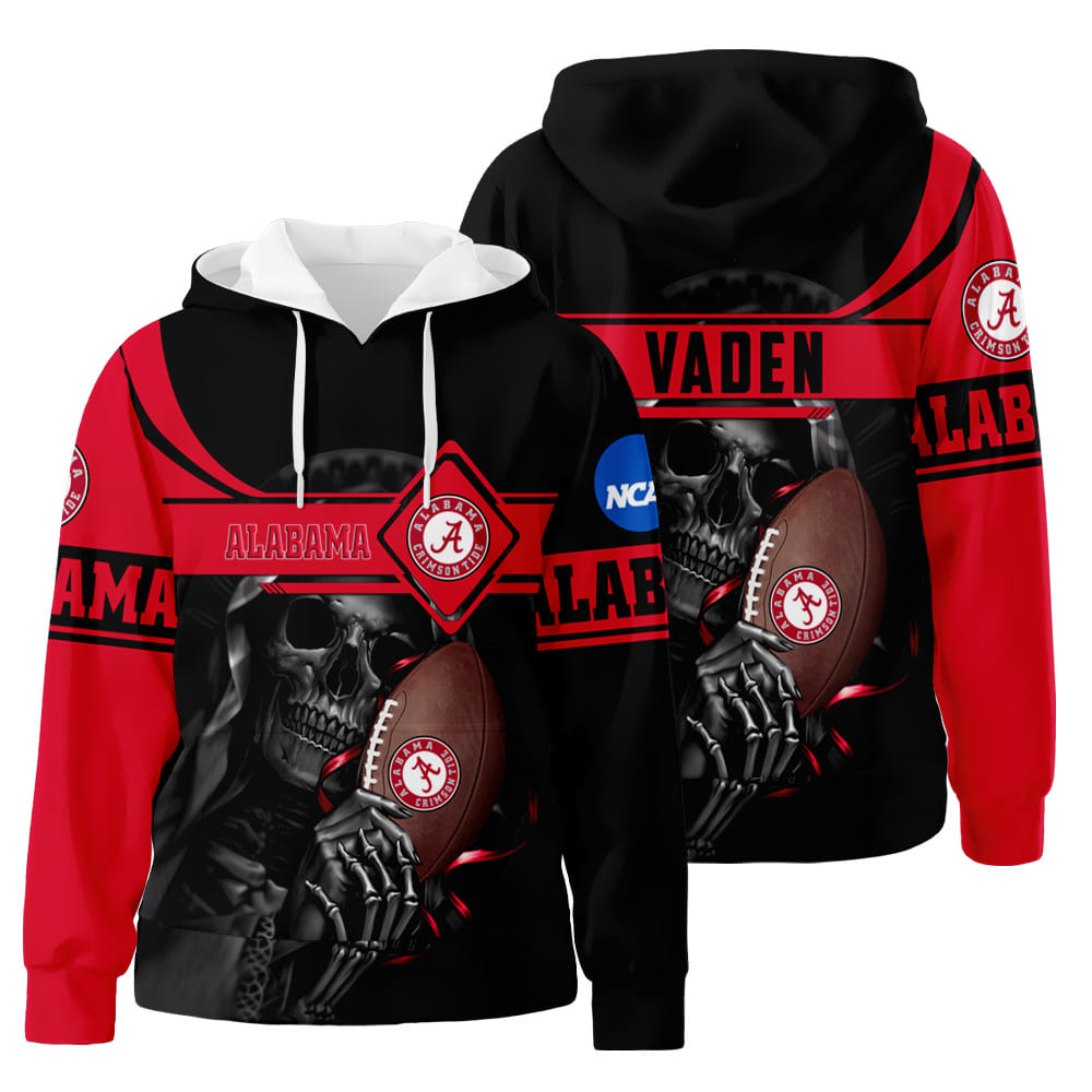Personalized Custom Name Alabama Crimson Tide Skull 3D All Over Print Hoodie Zip-Up Hoodie