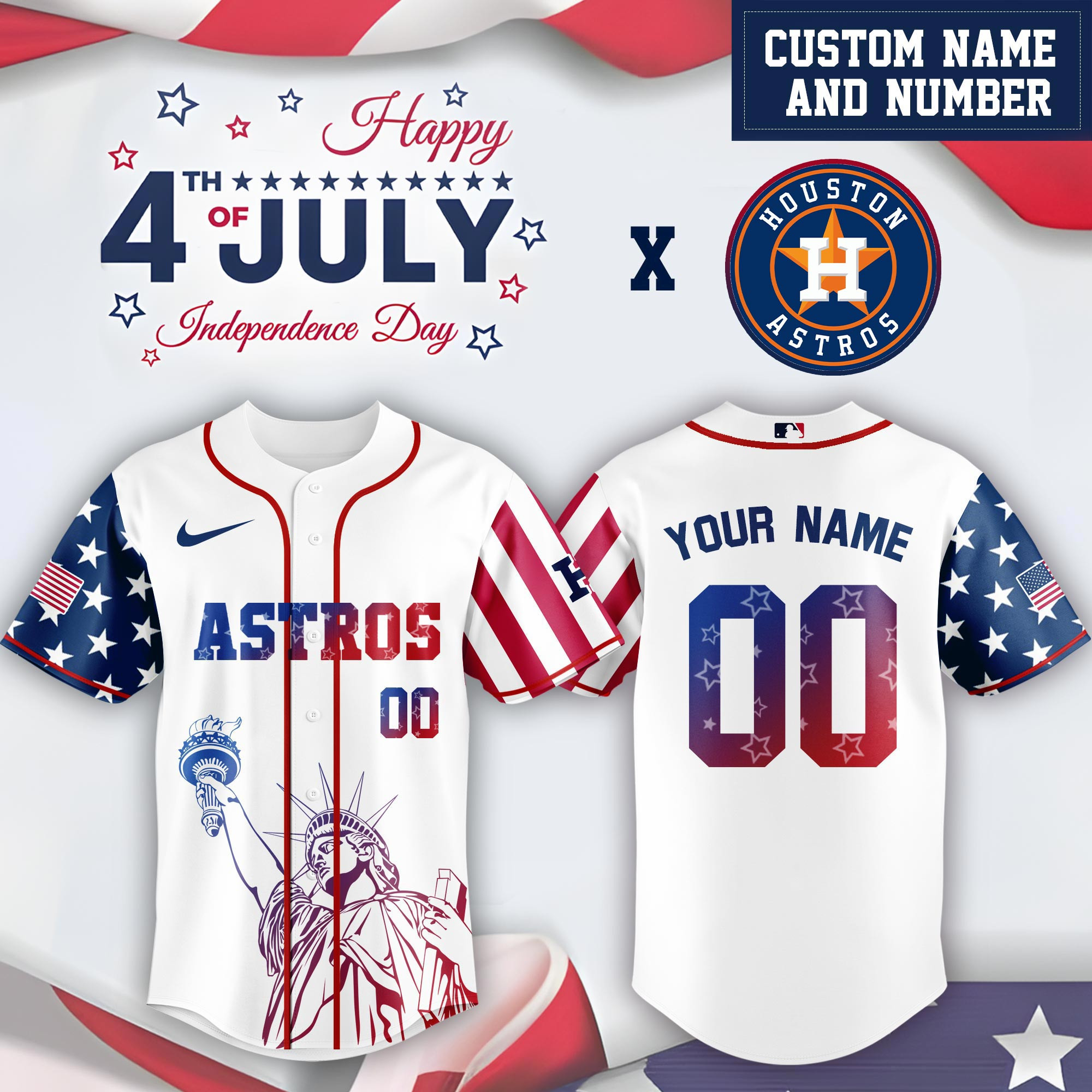 Personalized Houston Astros Special Independence Day  Edition Jersey Gifts For Baseball Fans
