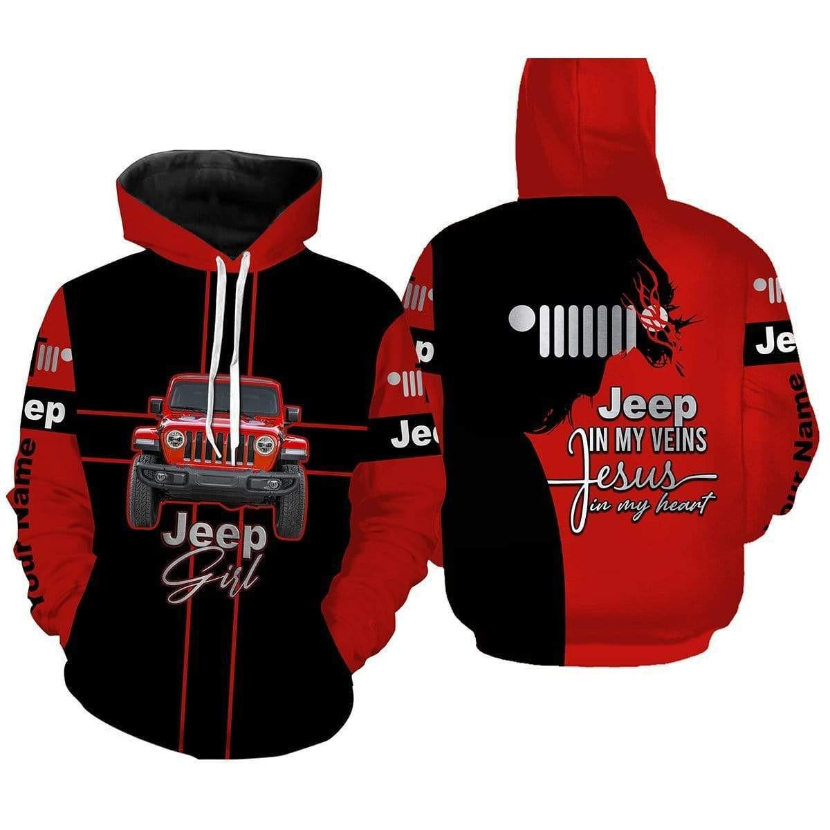 Personalized Jeep Girl Jeep In My Veins Jesus In My Heart All Over Print Hoodie