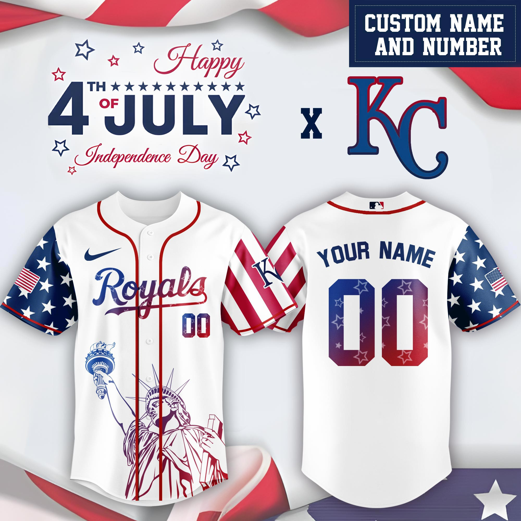 Personalized Kansas City Royals Special Independence Day  Edition Jersey Cool Gifts For Baseball Lovers