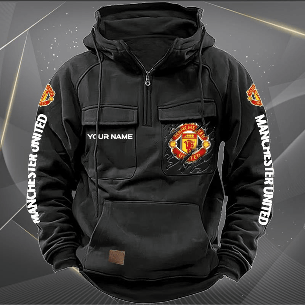 Personalized Manchester United Half Zip Hoodie Manchester United Merch Cool Gifts For Dad