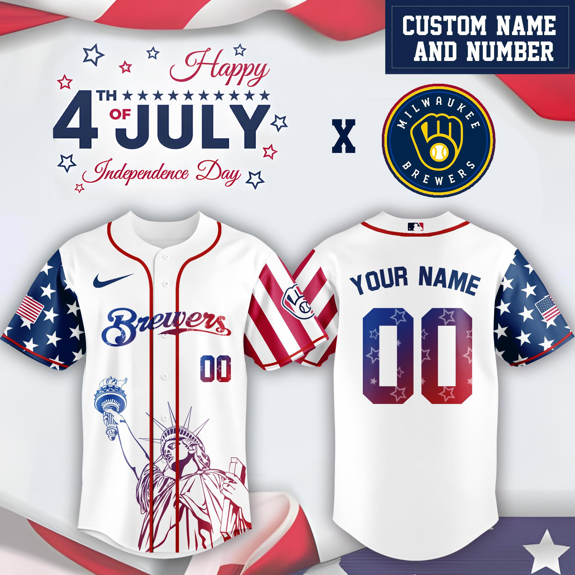 Personalized Milwaukee Brewers Special Independence Day  Edition Jersey Baseball Player Gift Ideas
