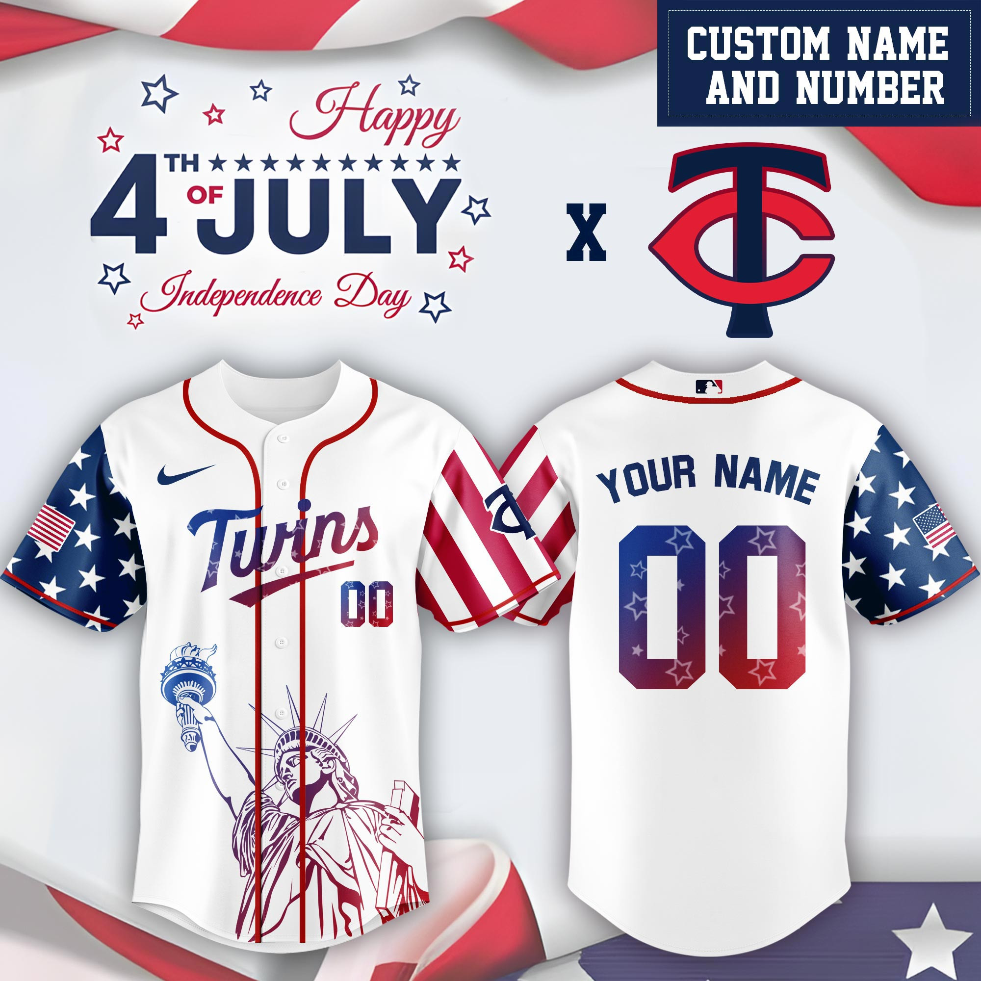 Personalized Minnesota Twins Special Independence Day  Edition Jersey Cool Gifts For Baseball Lovers