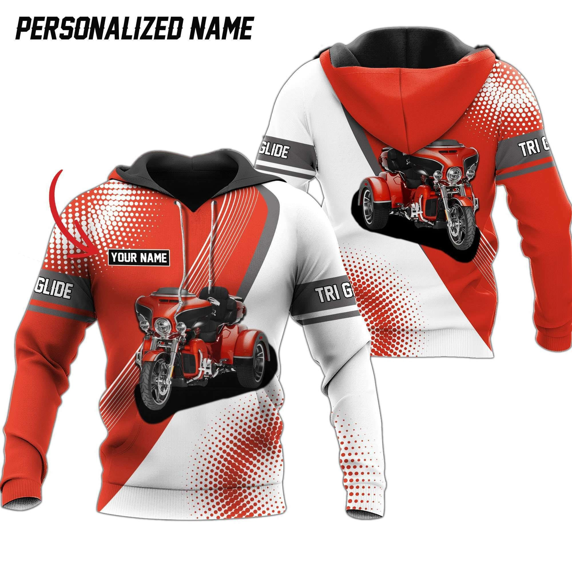 Personalized Name Tri Glide Rider Trike Motorcycle 3D printed Sweatshirt Hoodie Zipped Hoodie