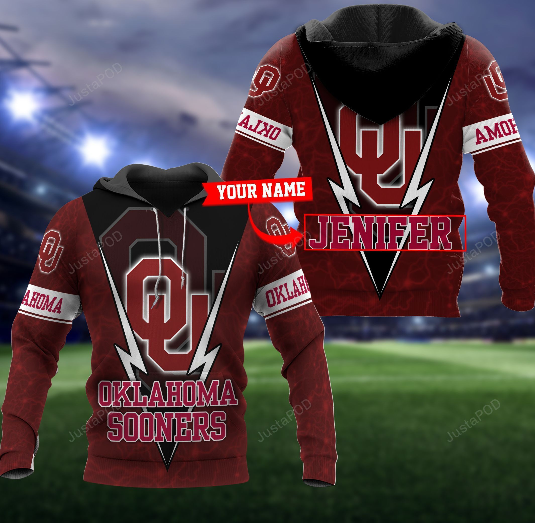 Personalized Oklahoma Sooners Football Hoodie  Zip Hoodie