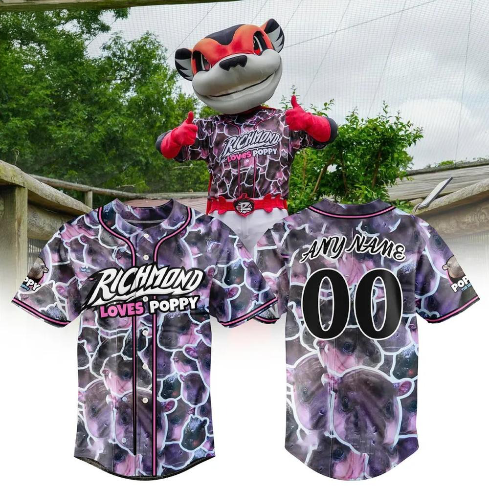 Personalized Richmond Flying Squirrels X Poppy The Hippo  Edition Baseball Jersey Unique Baseball Gifts For Fans
