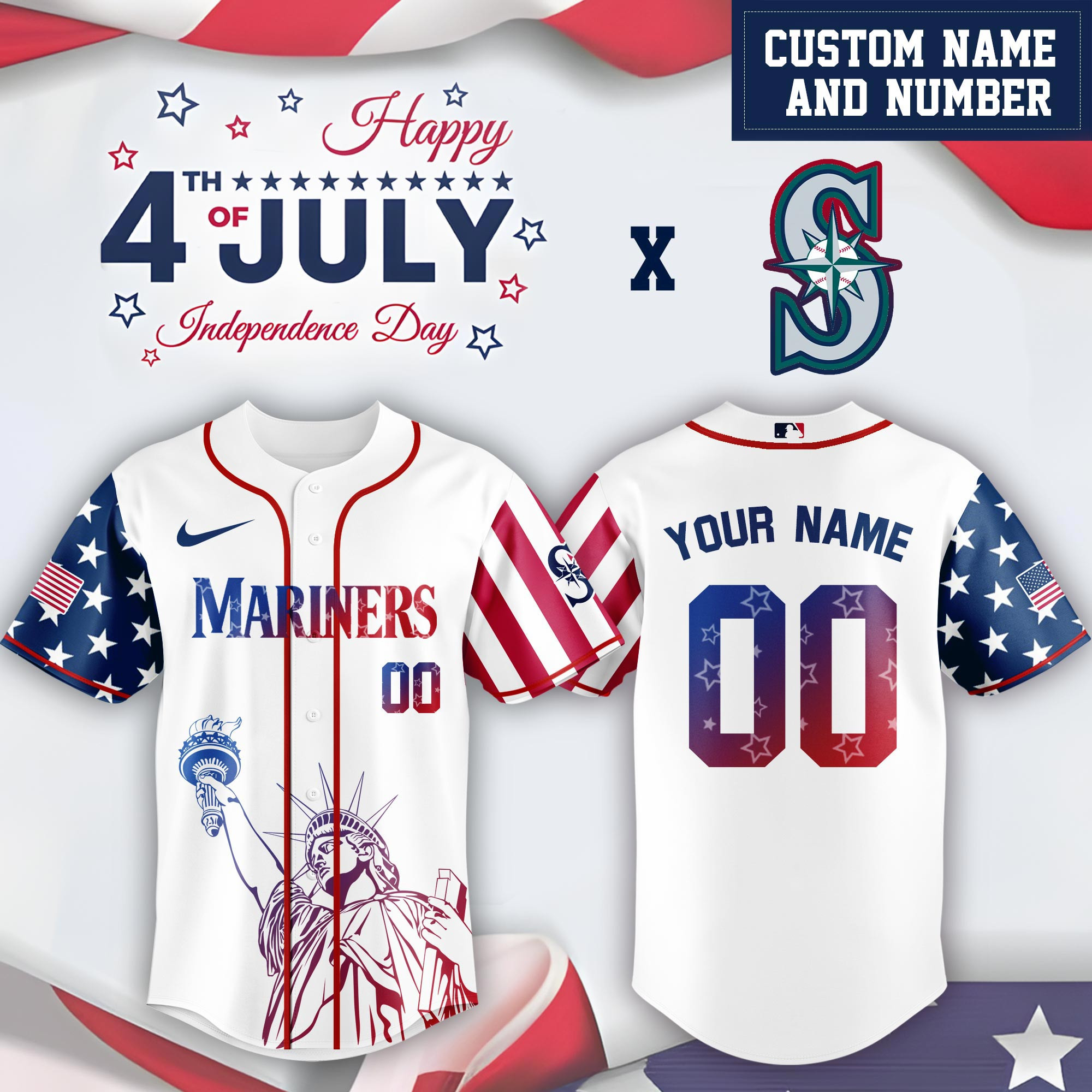 Personalized Seattle Mariners Special Independence Day  Edition Jersey Gifts For Baseball Fans