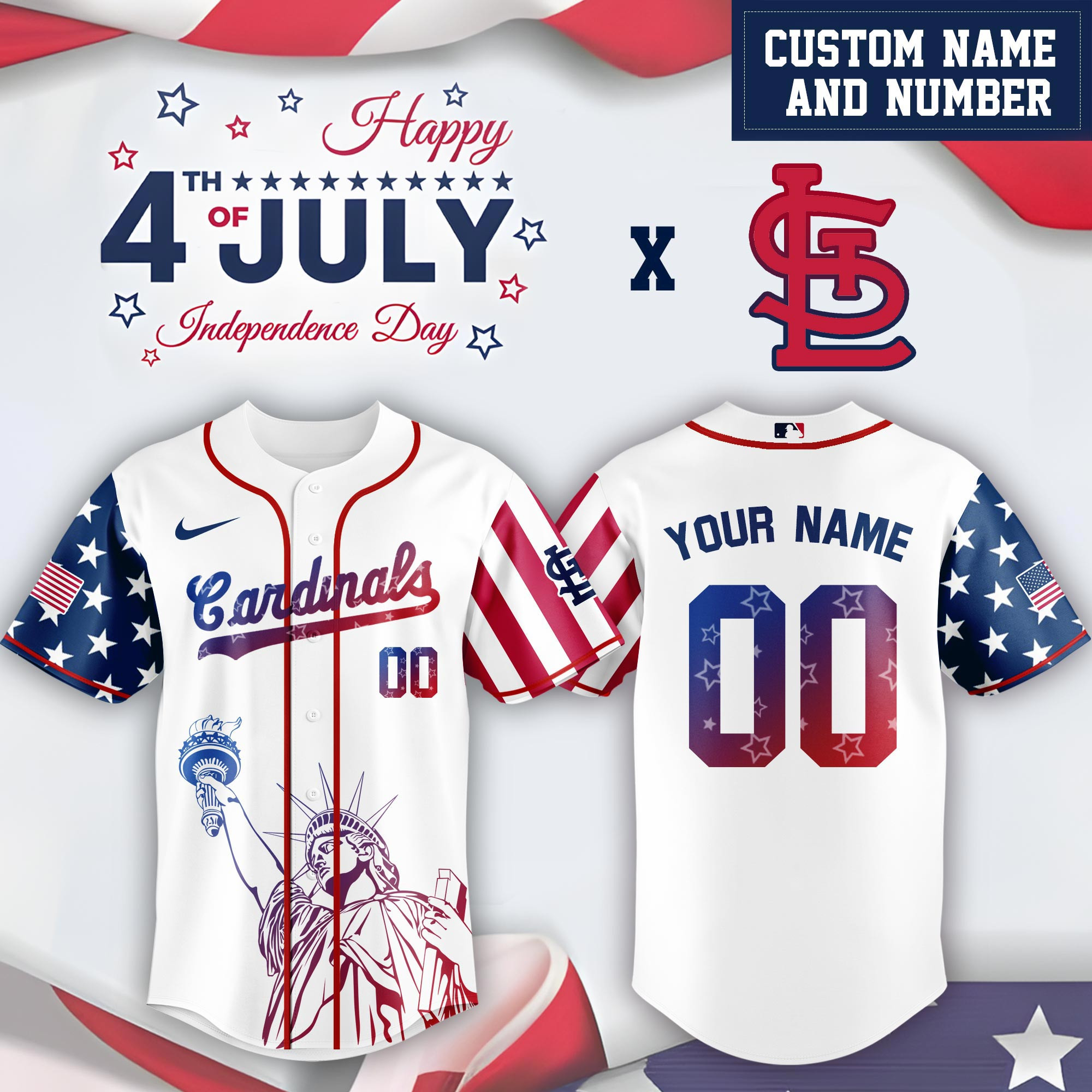 Personalized Stlouis Cardinals Special Independence Day  Edition Jersey Baseball Player Gift Ideas
