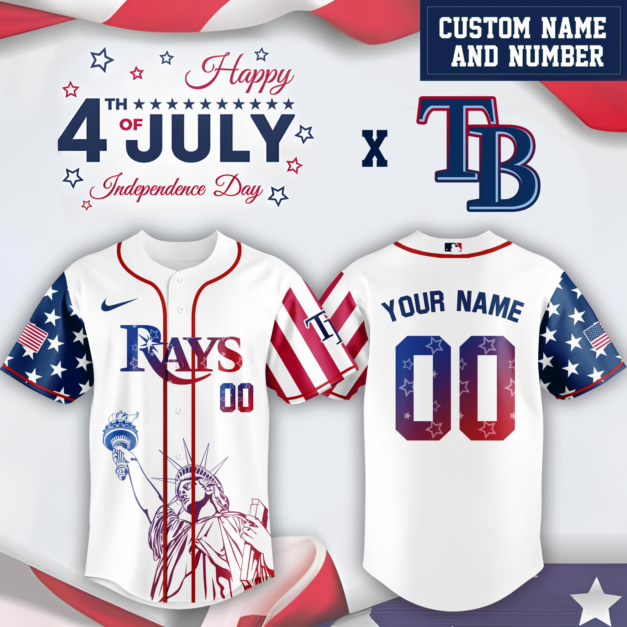 Personalized Tampa Bay Rays Special Independence Day  Edition Jersey Best Gifts For Baseball Fans