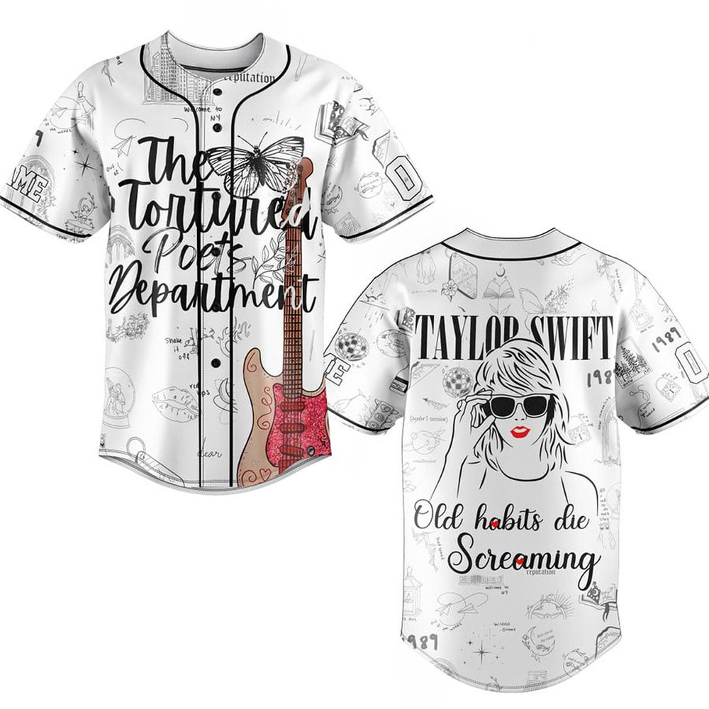 Personalized Taylor Swift TTPD Old Habits Die Screaming Baseball Jersey Swifties Merch