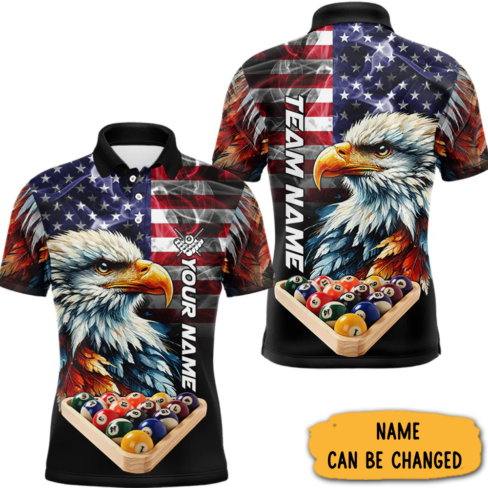 Personalized US Eagle Smoke American Flag Billiard Polo Shirt Gifts For Him