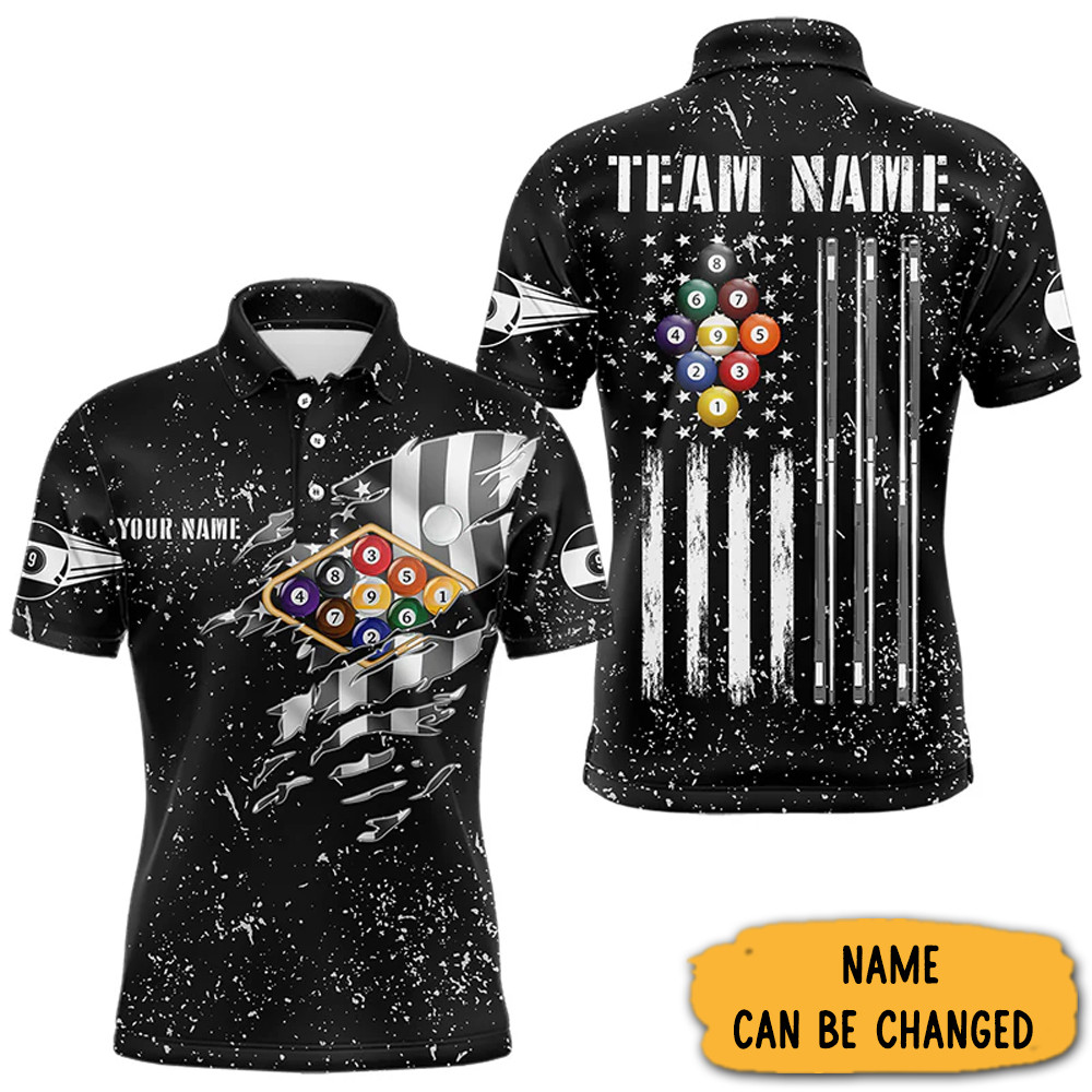 Personalized US Flag Billiard Balls Polo Shirt Pool Billiard Team Gifts