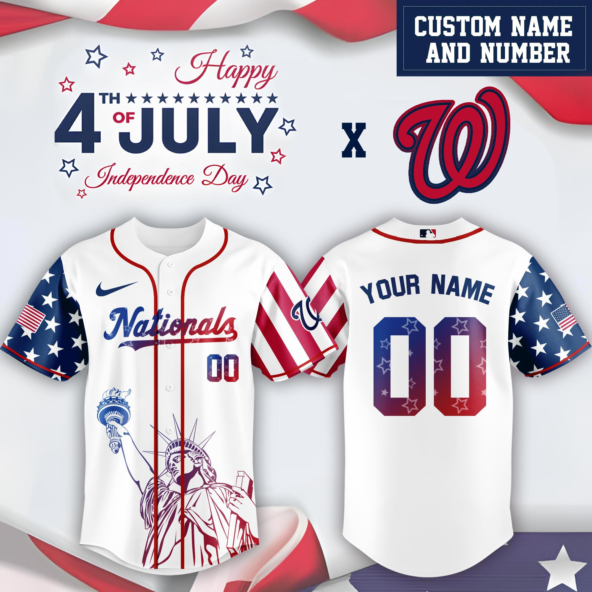 Personalized Washington Nationals Special Independence Day  Edition Jersey Baseball Team Gift Ideas