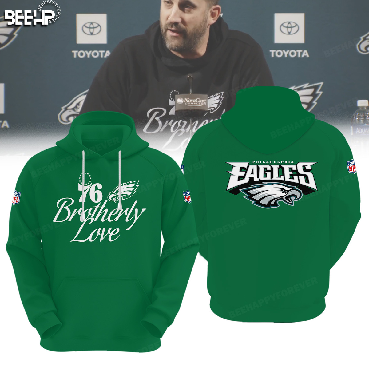Philadelphia Eagles 76 Brotherly Love NFL Football Green Hoodie