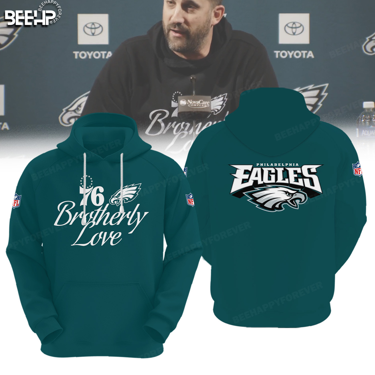 Philadelphia Eagles 76 Brotherly Love NFL Football Midnight Green Hoodie